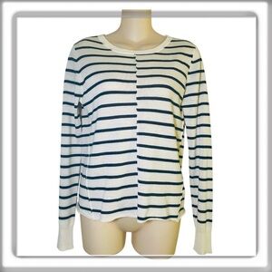 PAIGE Allie Merino Wool Blend Long Sleeve Sweater Ivory Navy Stripe Size XS